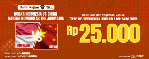 Ramaikan Acara NOBAR Kualifikasi Piala Dunia: Indonesia VS China Bareng Jenius Pay – Raih Saldo Gratis 25Ribu!